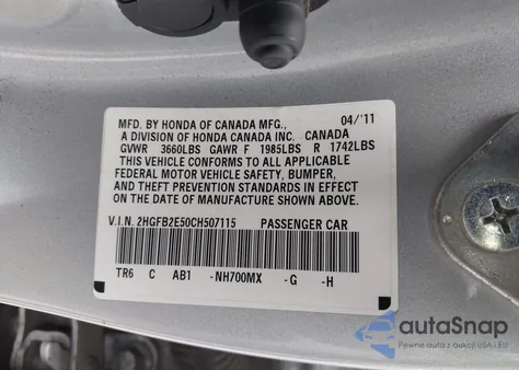 2012 Honda Civic Lx z USA, uszkodzony, nr VIN 2HGFB2E50CH507115